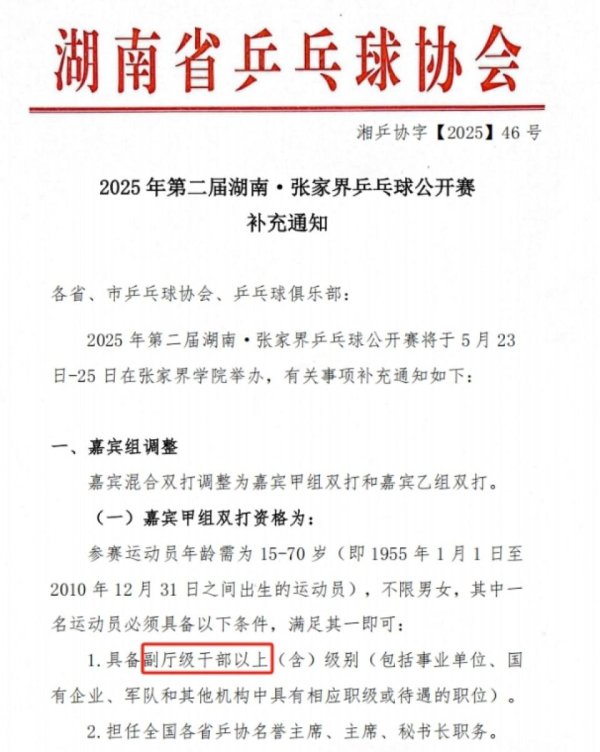 炒股10倍杠杆软件 张家界乒乓球公开赛设干部职级门槛引关注，回应：仅限嘉宾组